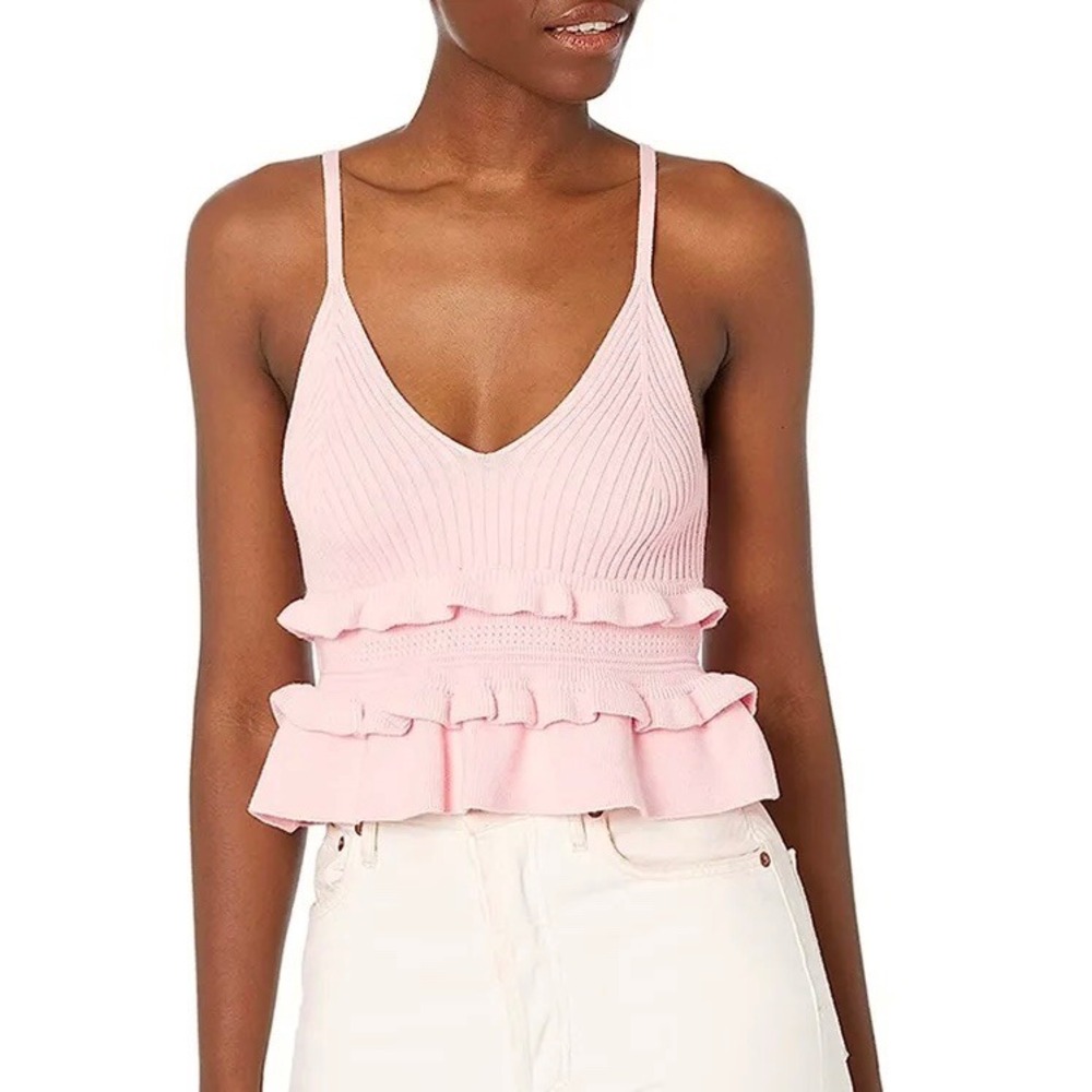 BCBGeneration Peplum Camisole Top Womens Small Cotton Ribbed Knit Coquette Pink